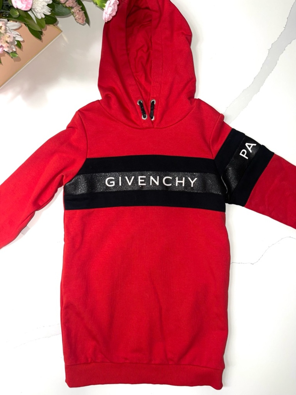 Givenchy Red Kids Hooded Sweatshirt with Black Logo Band